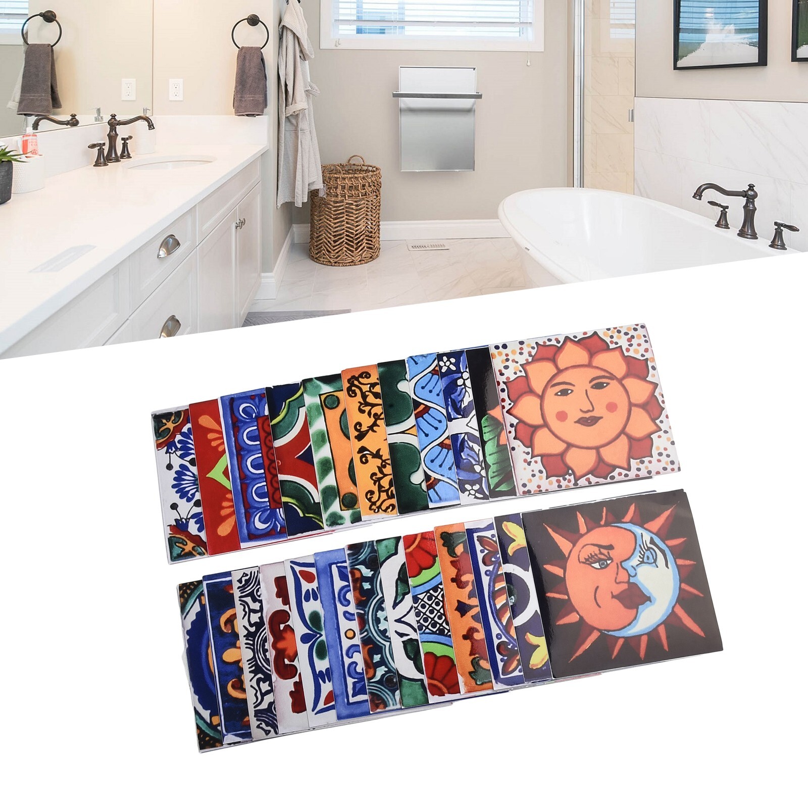 24Pcs Vintage Self-stick Wall Sticker Bathroom Kitchen Waterproof for TILE Decal