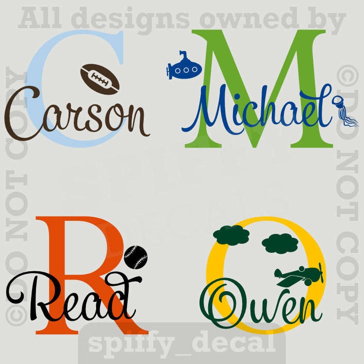 MONOGRAM WITH GRAPHIC Personalized Name Vinyl Wall Decal Sticker Boys Nursery