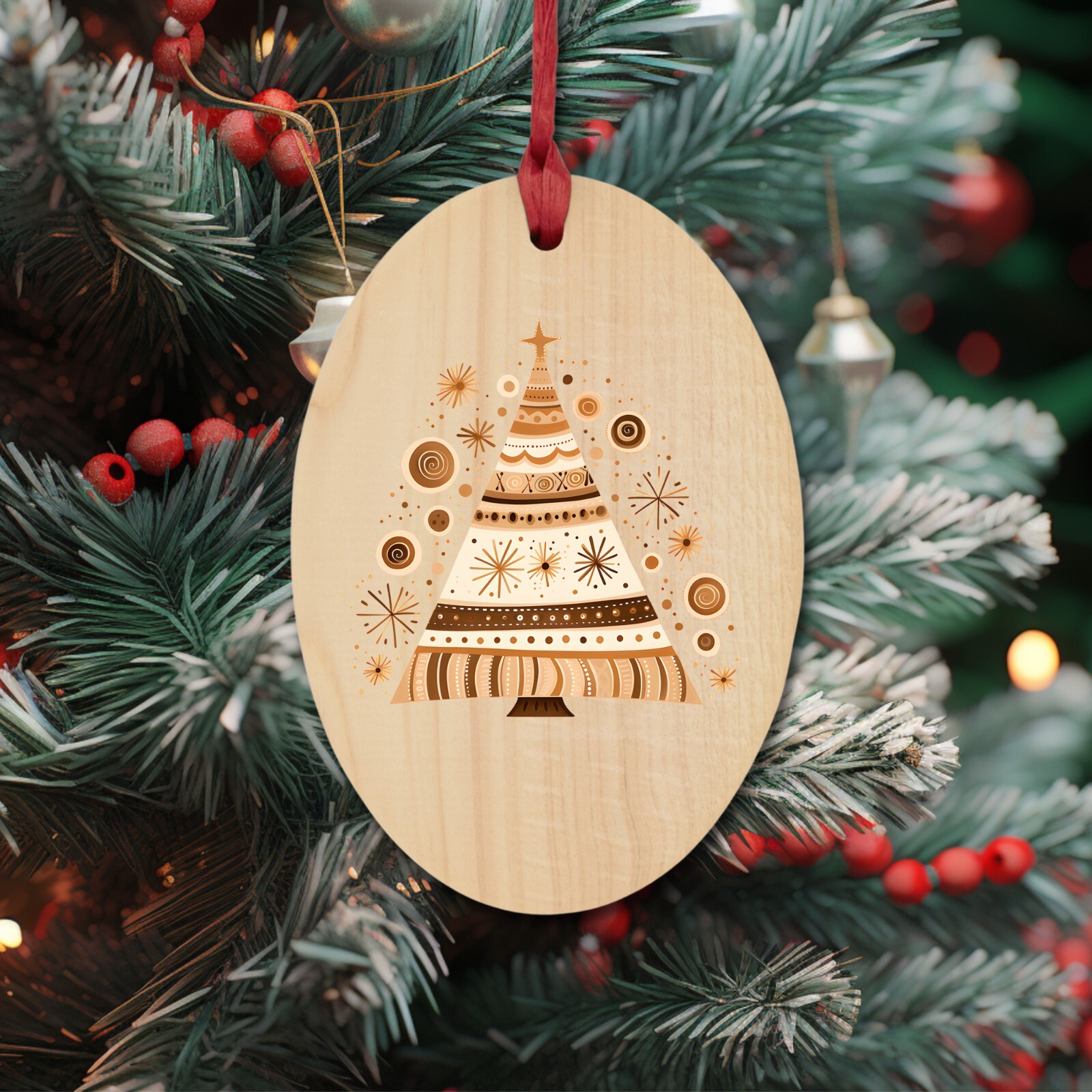 Neutral Christmas Folk Art Tree UV DTF Sticker Transparent Decal