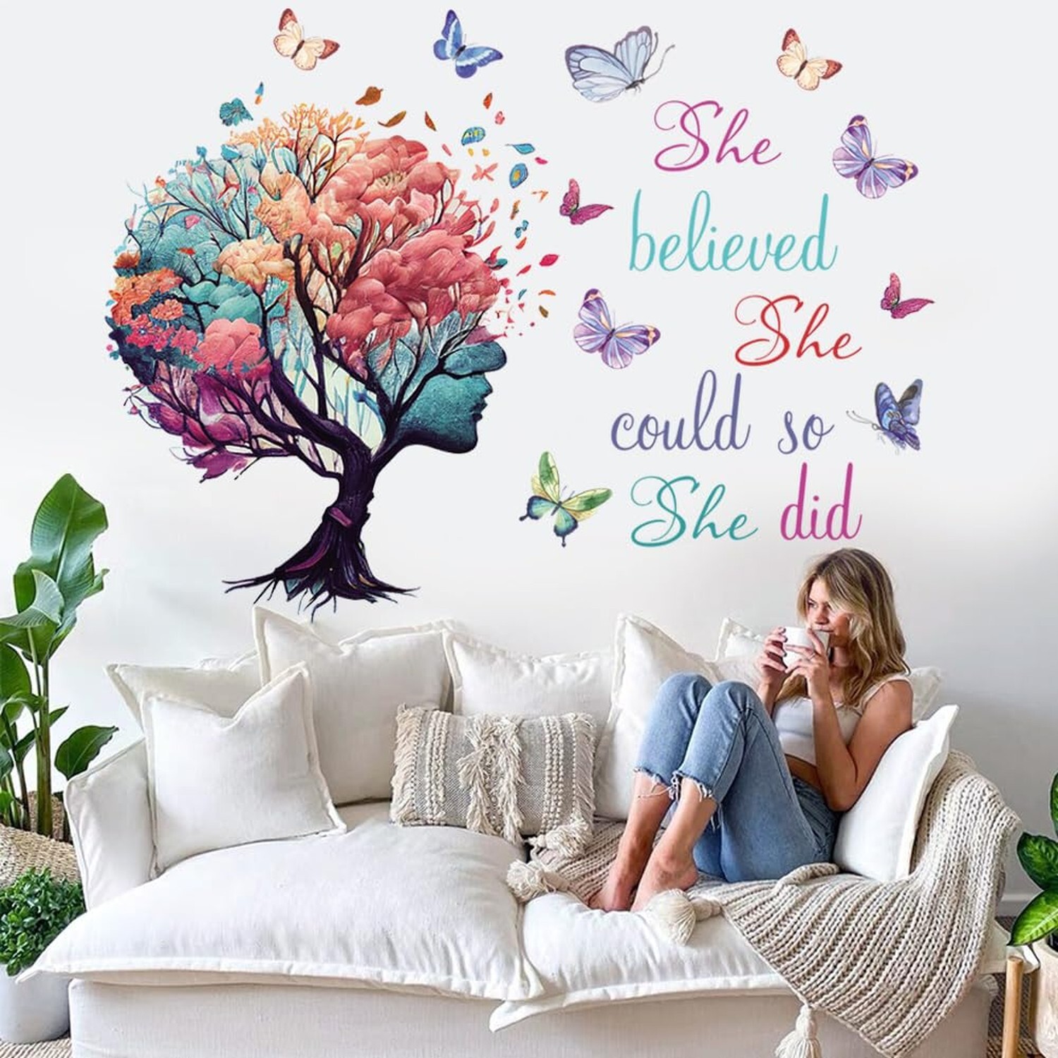 Inspirational Wall Decal Quotes She Believe She Could So She Did Tree Wall St…