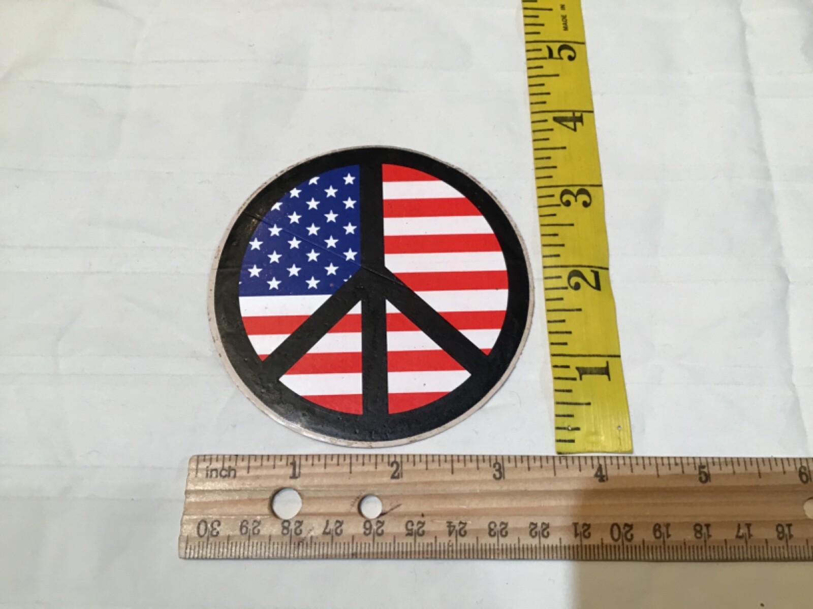 Vintage PEACE FLAG STICKER Old School Hippie Decal RW&B 3” Circle USA OG nos new