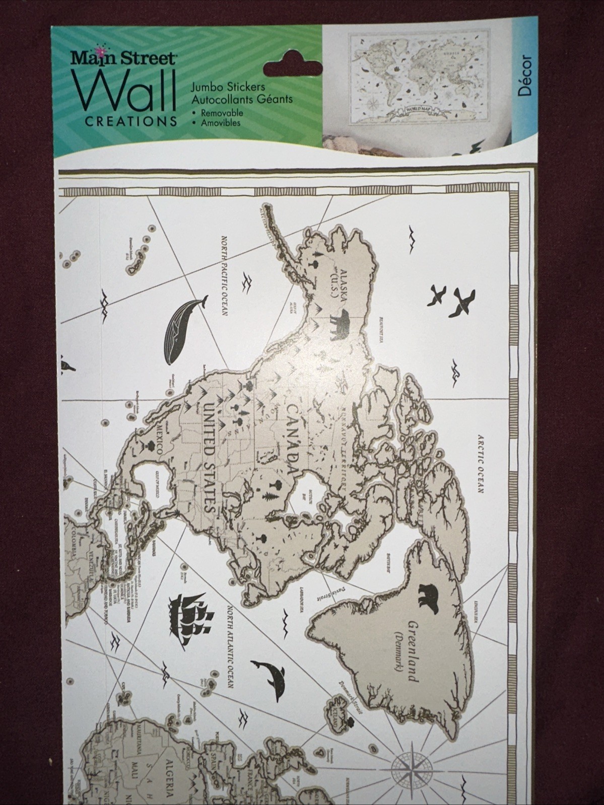 "World Map" Jumbo Removable Sticker-Main Street Wall Creations~New