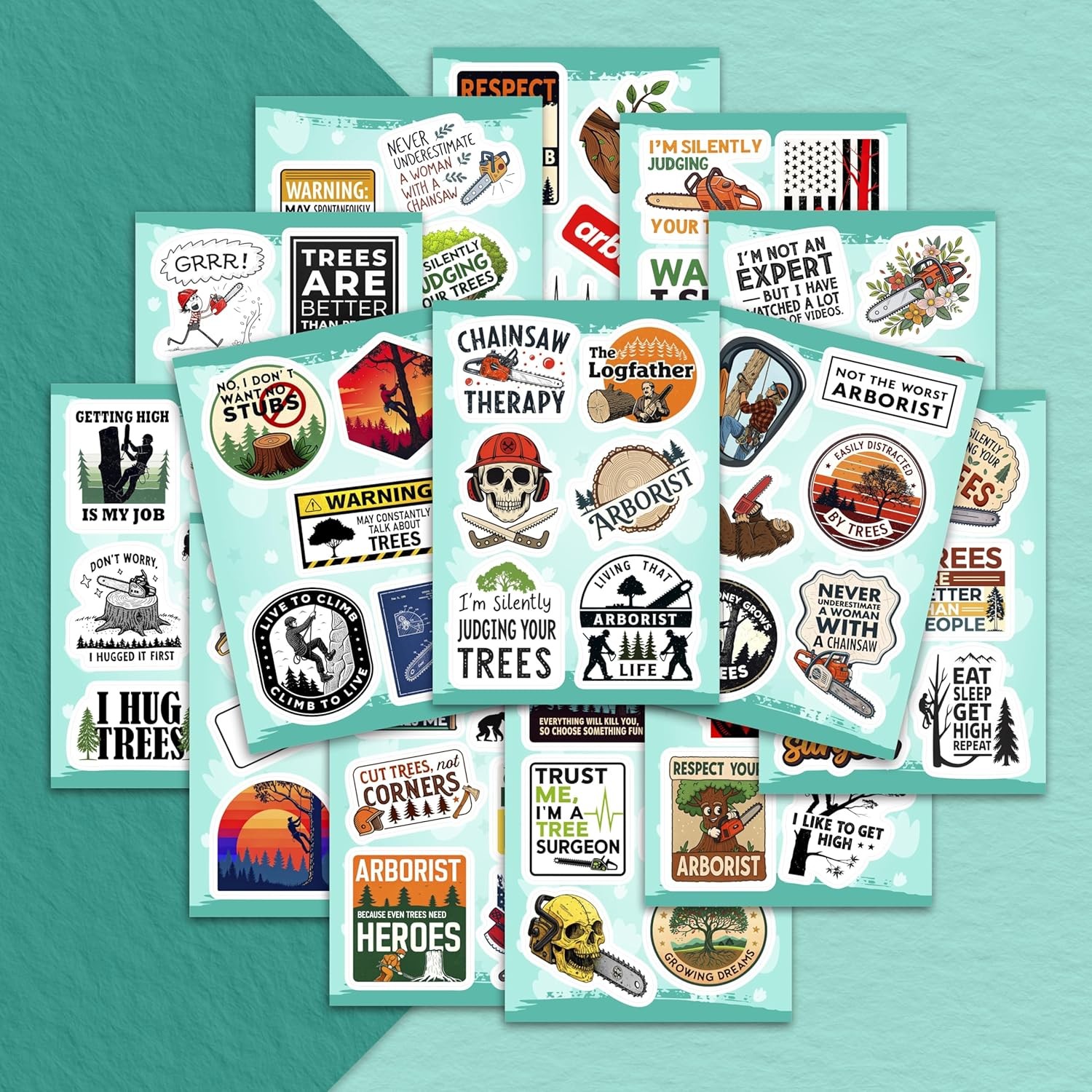 Fun Arborist Stickers Pack for Hard Hats, Laptops, Water Bottles, and More