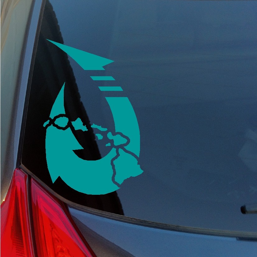 Hawaiian fish hook vinyl sticker decal island Maui Hawaii Lanai Kona Oahu Kauai