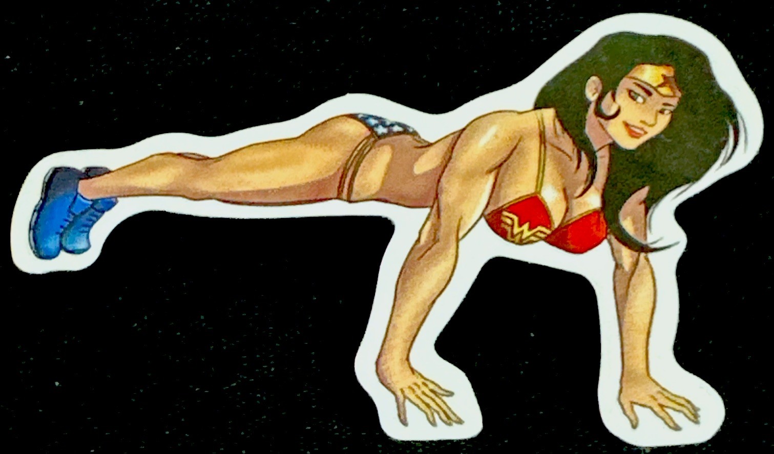 WONDER WOMAN STICKER✨💋⭐️💪🏼❤️‍🔥✨GLOSSY✨2 1/2” x 1 1/2”✨DOING WORKOUT✨SEXY✨💫
