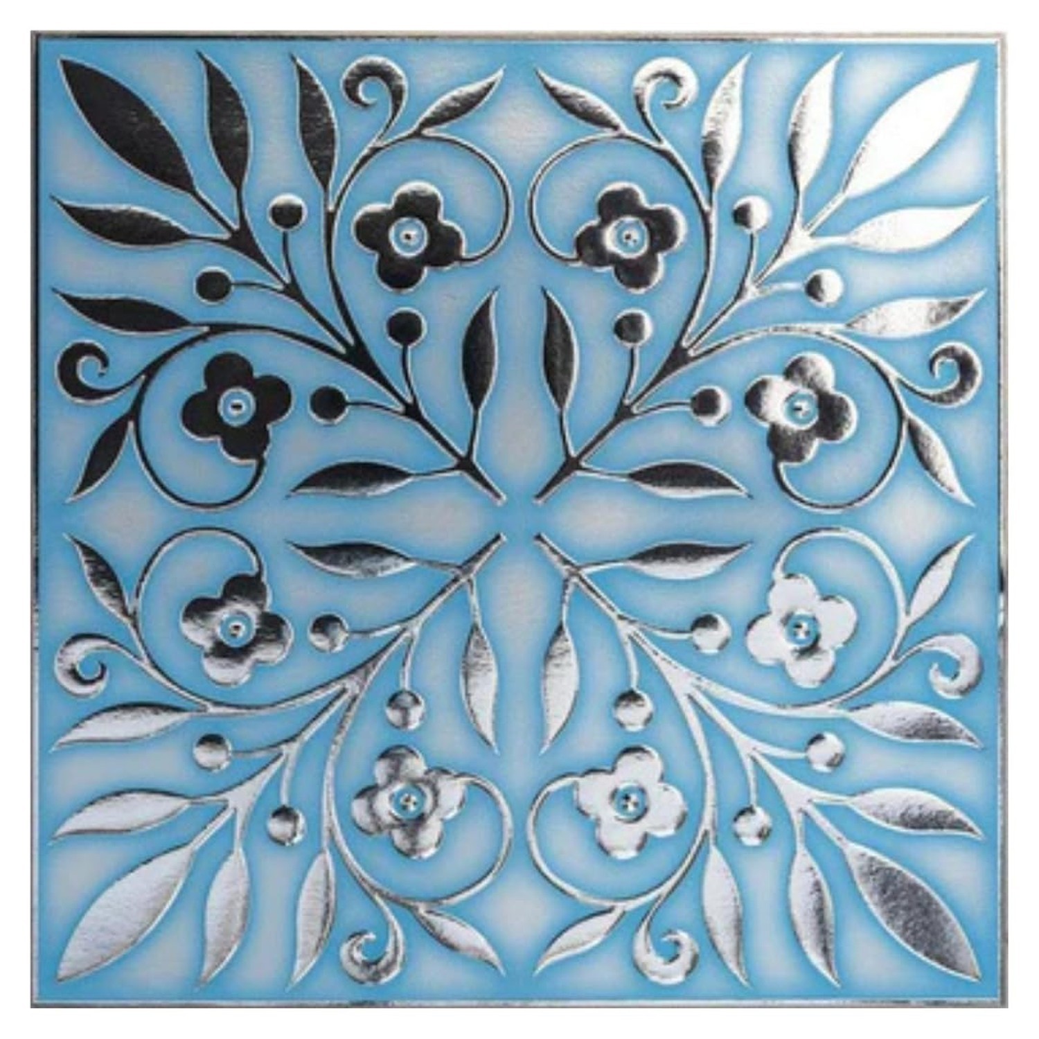 Main Street 24-Pack of 8 x 8" Wallpaper Tiles Peel and Sitck in Blue and Silv…