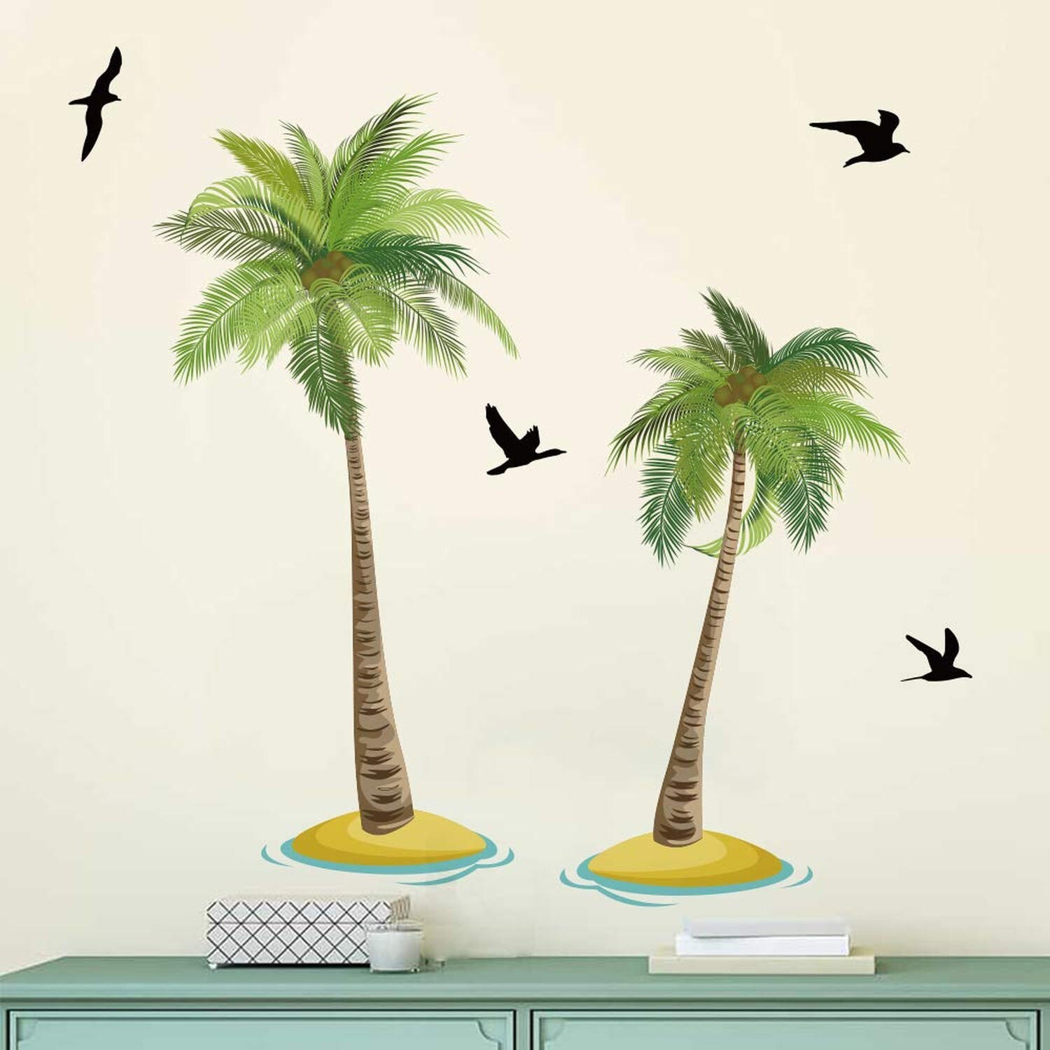 Runtoo Palm Tree Wall Decals Tropical Wall Art Stickers for Bedroom Living Ro…