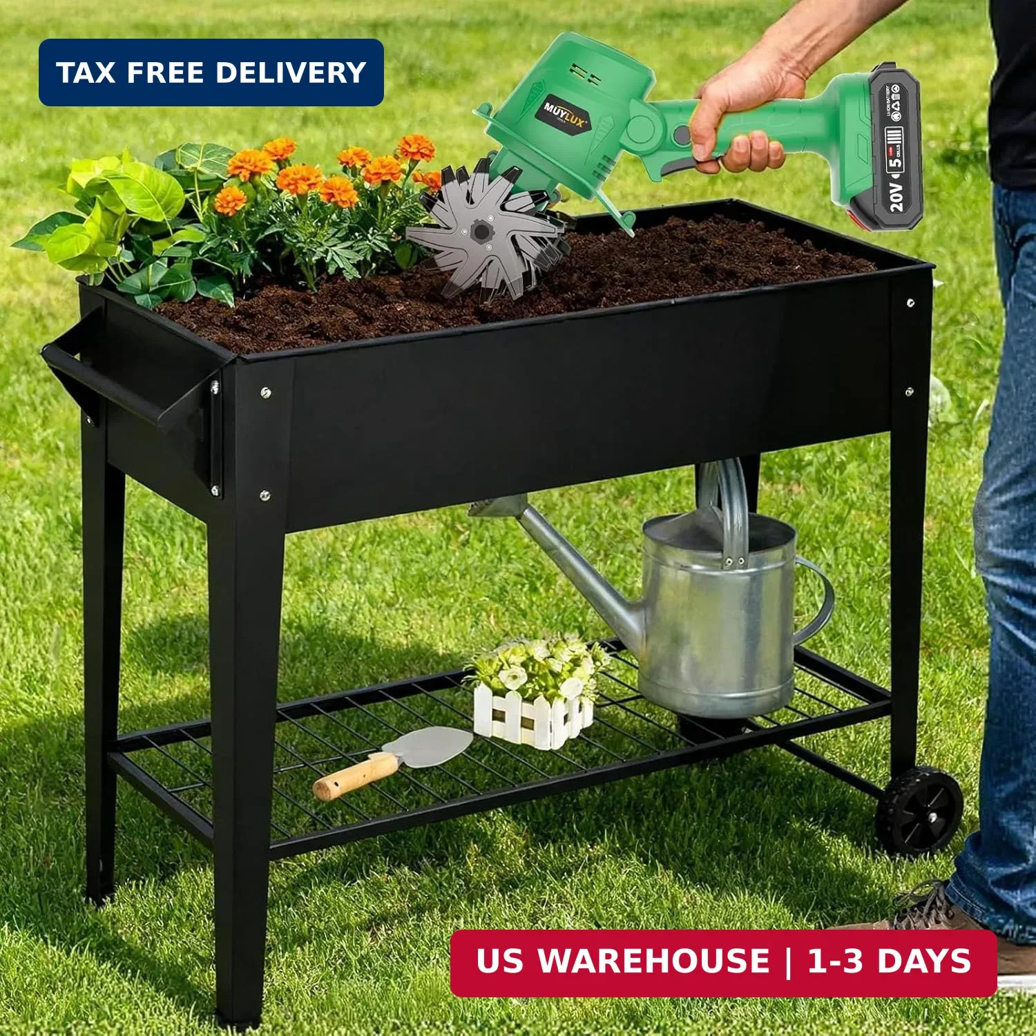 20V Cordless Tiller Cultivator 2x 2.0Ah Batteries Electric Garden Rototiller Kit