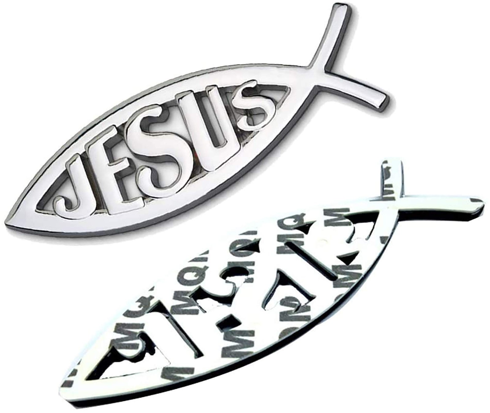 2pcs Jesus Fish Decal Sticker Silver,3D Car Chrome Decal Emblem Sticker Relig…