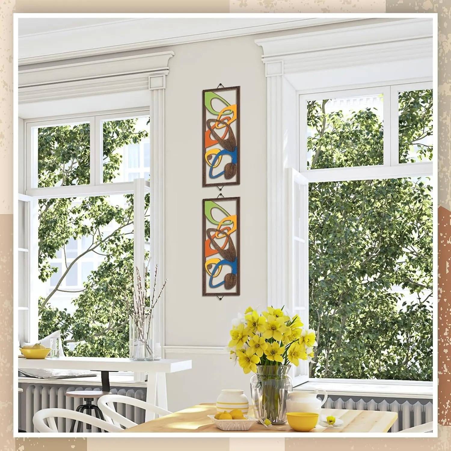 2Pcs Modern Decor Elegance Wall Accents Interior Panel Wood Art Geometric Wall