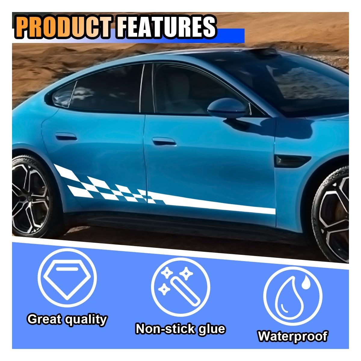 2PCS 78" Car Body Door Side Waistline Sticker Decals, Sports Racing Stripe De…