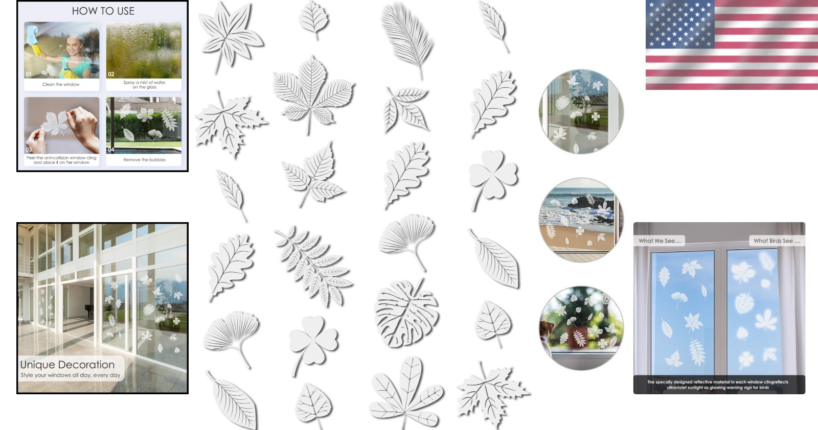 Reflective and Attractive Leaf Window Stickers – 32 Count Bird Safety