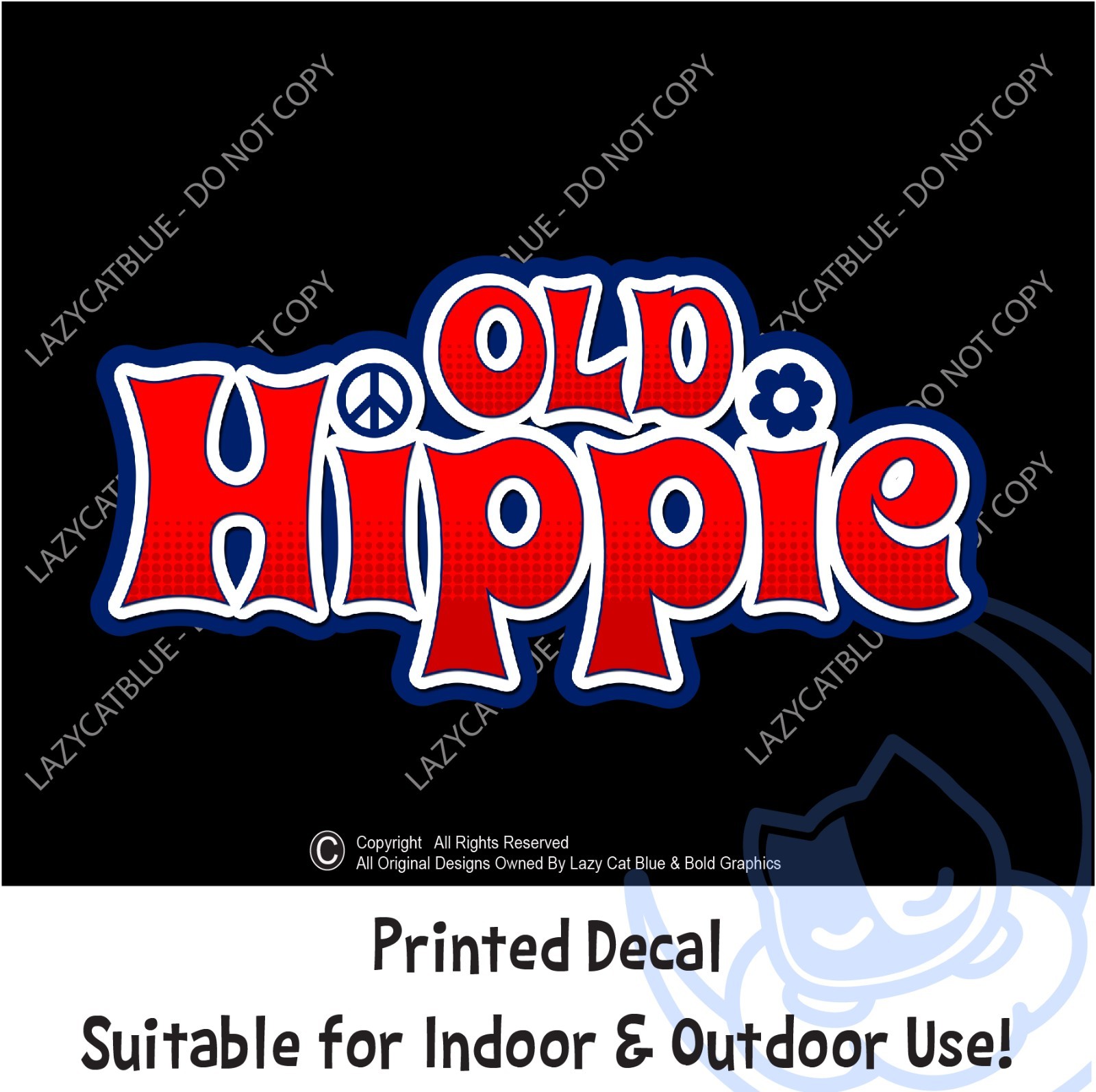 Old Hippie Decal Sticker Peace Love Retro 70s USA Flower Power Groovy Stoner