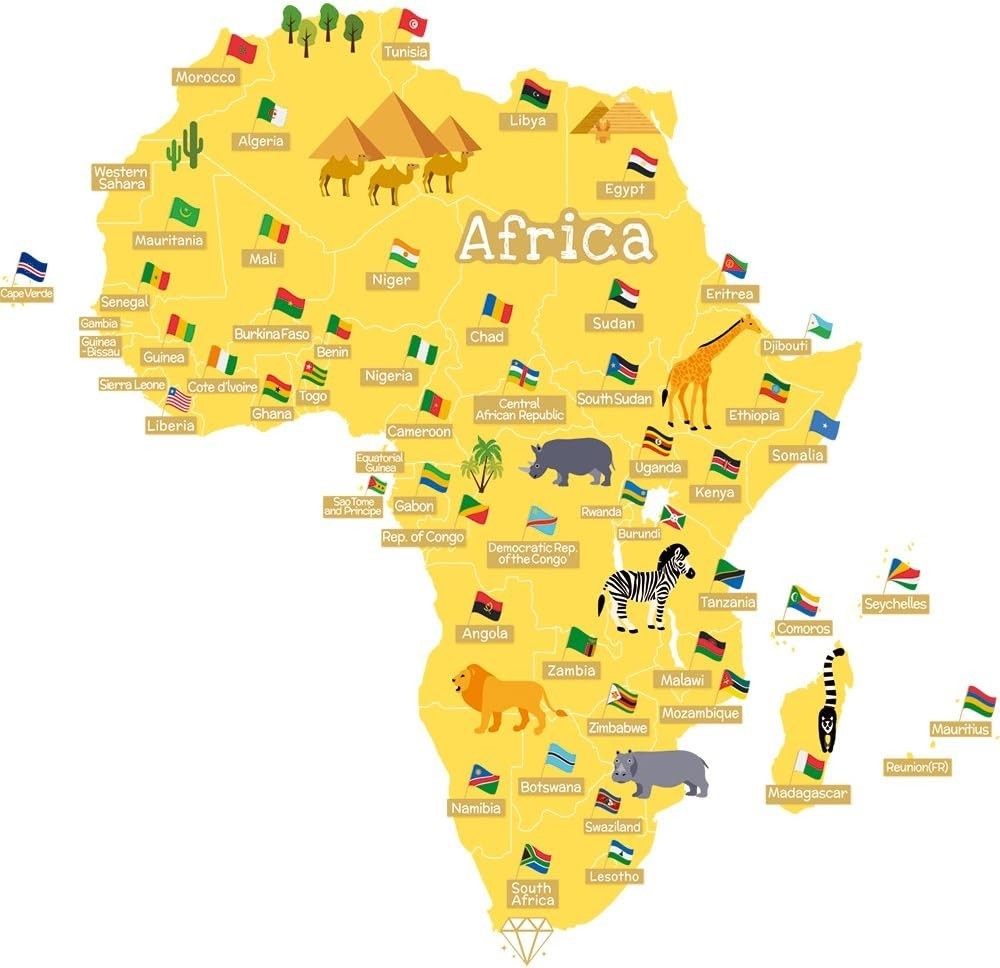 Removable World Map Wall Stickers with Animals – Perfect for Children's Spaces