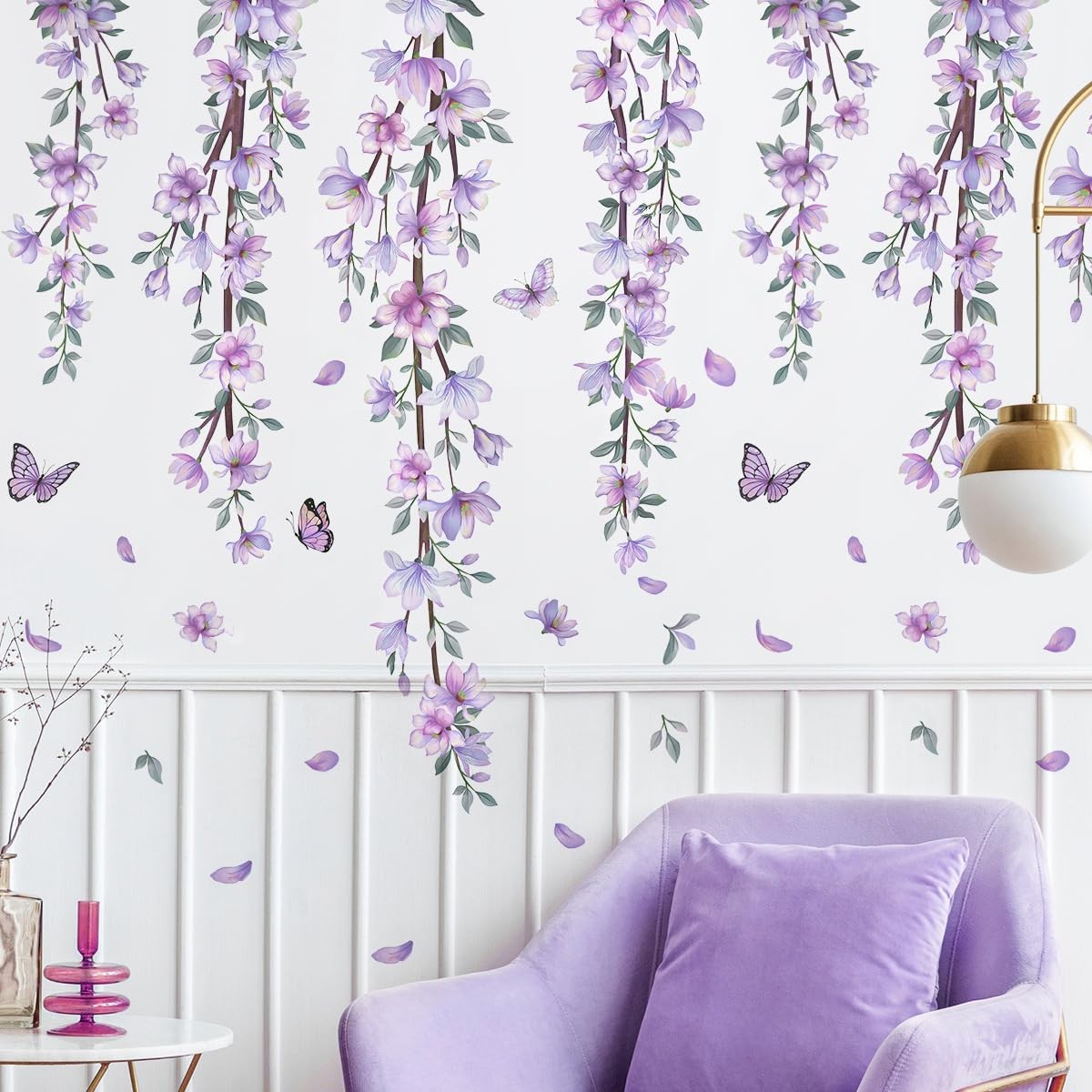 Hanging Creative Removable DIY Purple Flower and Vines Some Flying Butterfly …
