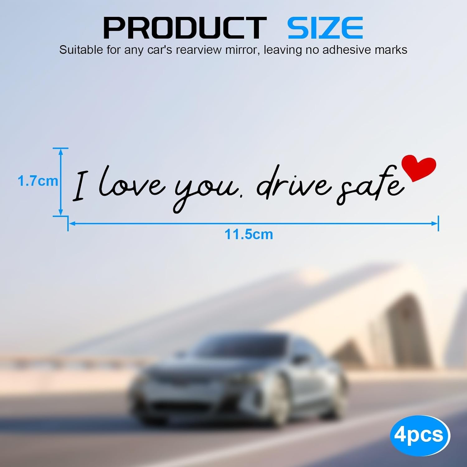 4PCS Rearview Mirror Stickers – I Love You Drive Safe Car Decals