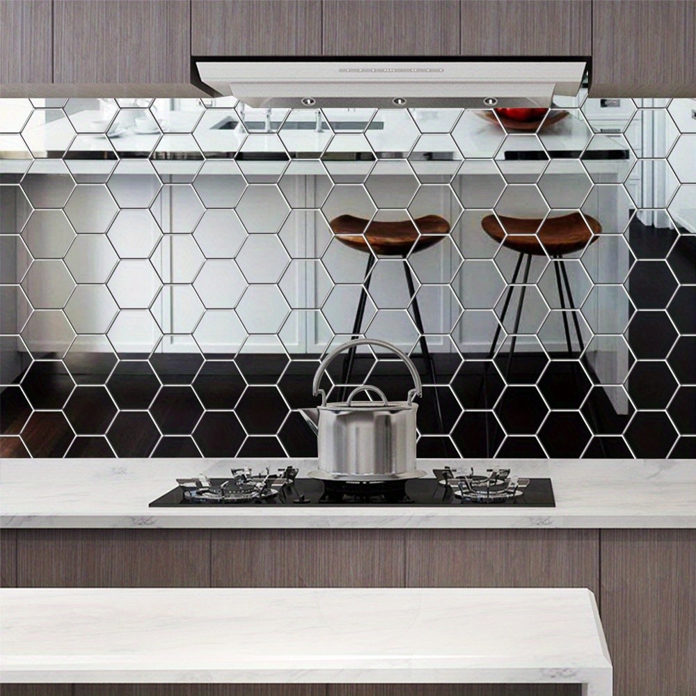 72Pcs Hexagon Mirror Stickers Splicing Decor for Hallway Stair & Entryway