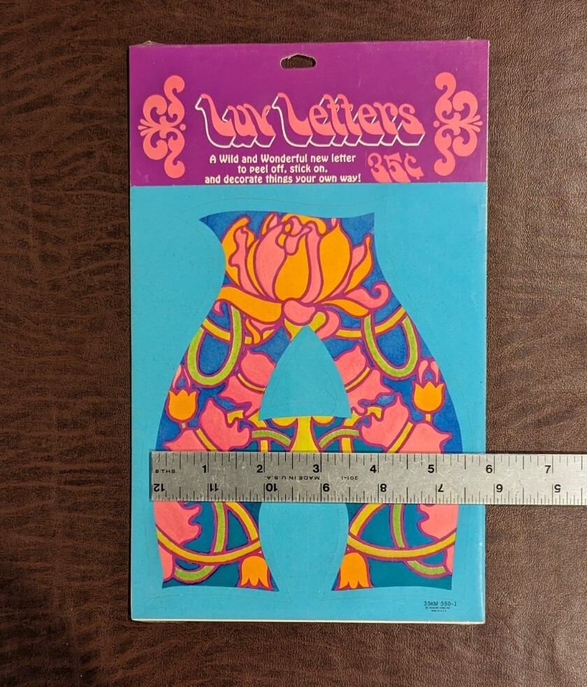 1970s Luv Letters Vintage Hallmark Psychedelic Sticker "A" New & Sealed LARGE
