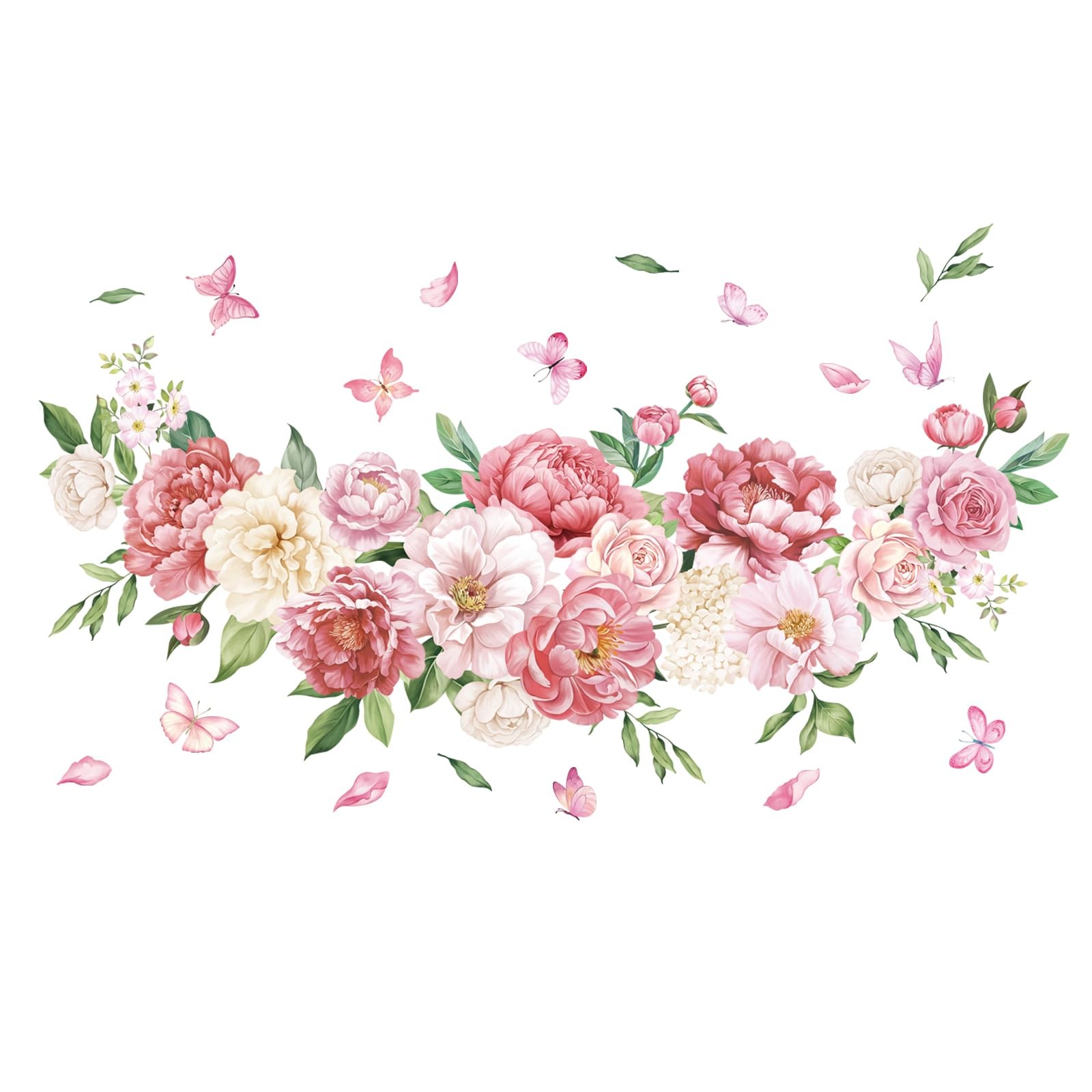 Peony Watercolor Wall Stickers Pink & White Floral Wall Decals Botanical Peel