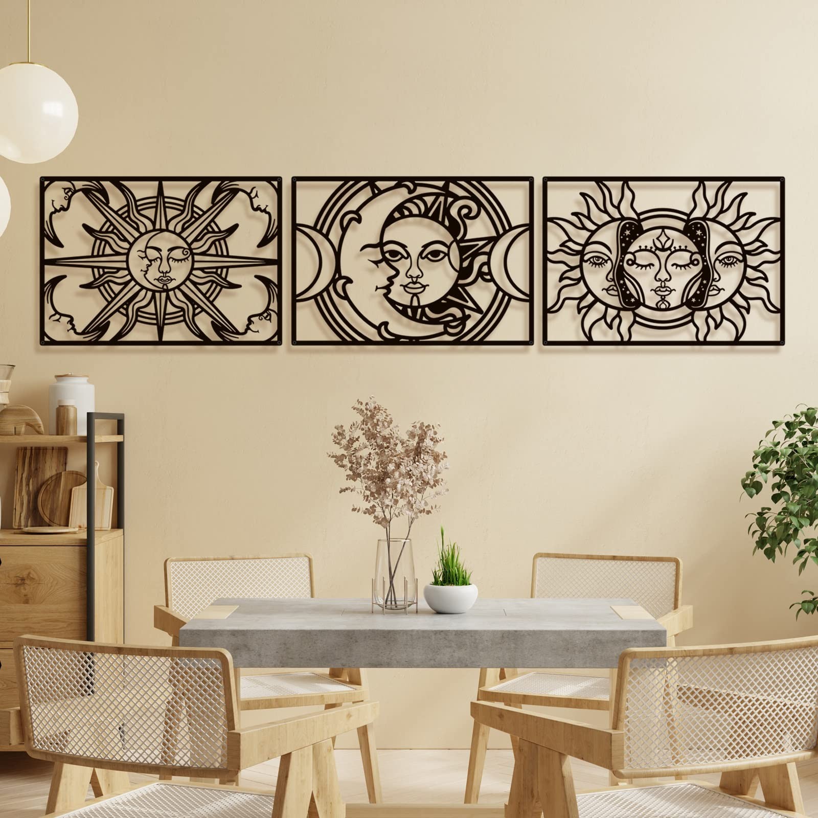 Bakovity Black Metal Wall Decor, Black Abstract Wall Art, Moon Line Art Déc