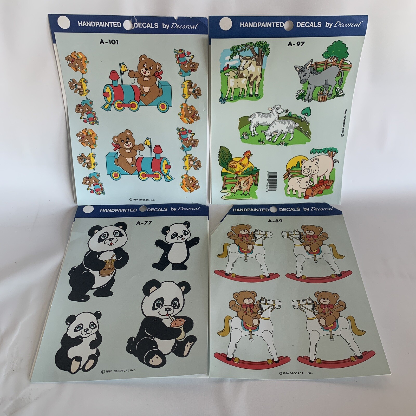 Vintage Hand Painted Decals Decoral Childrens Teddy Bears Panda Farm Animals LOT