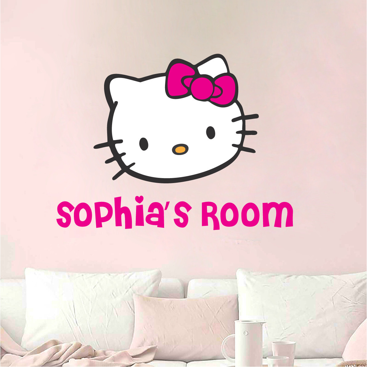 Hello Kitty Wall Decal Hello Kitty Room Sticker with Custom Name Personalize j01