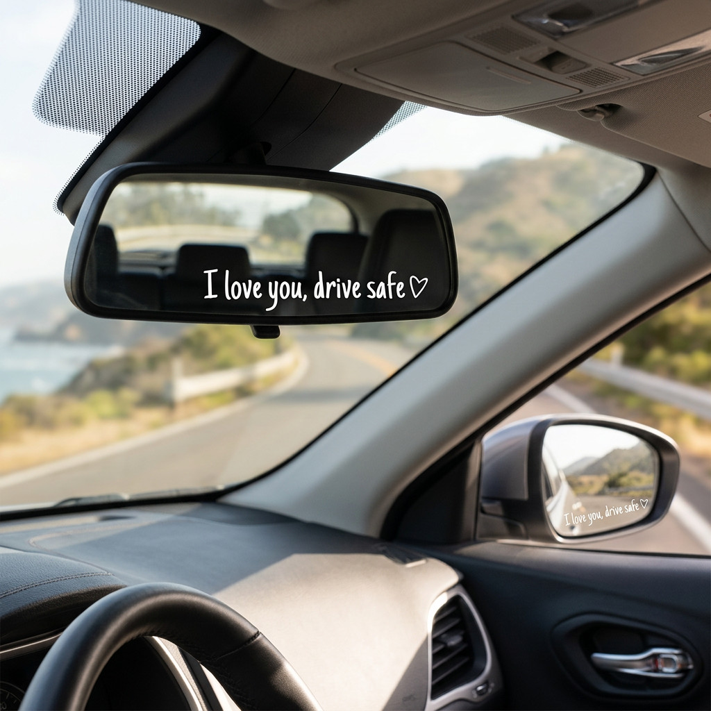 Drive Safe I Love You Vinyl Sticker Decal for Car Mirror Window 3 Pieces Set