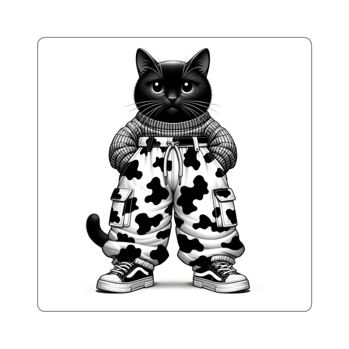 Sticker Stylish Black Cat Cow Print Pants 2×2 3×3 4×4 6×6