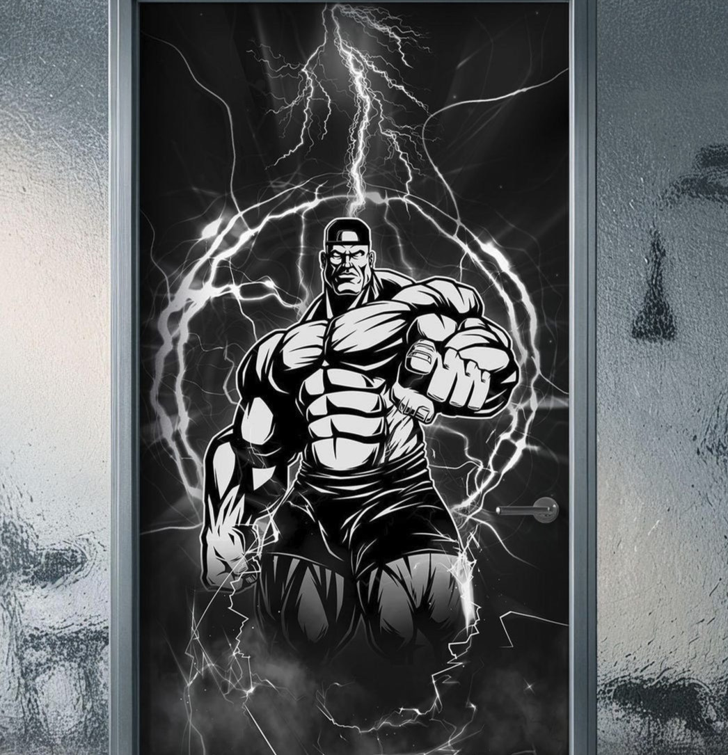 Gym Door Mural, Pump House Motivational Fitness Bodybuild. Self-adhesive Sticker