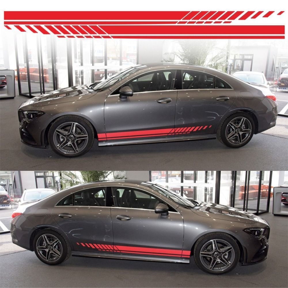 2Pcs Car Racing Long Stripe Graphics Side Body Decal Sticker Racing Accessory