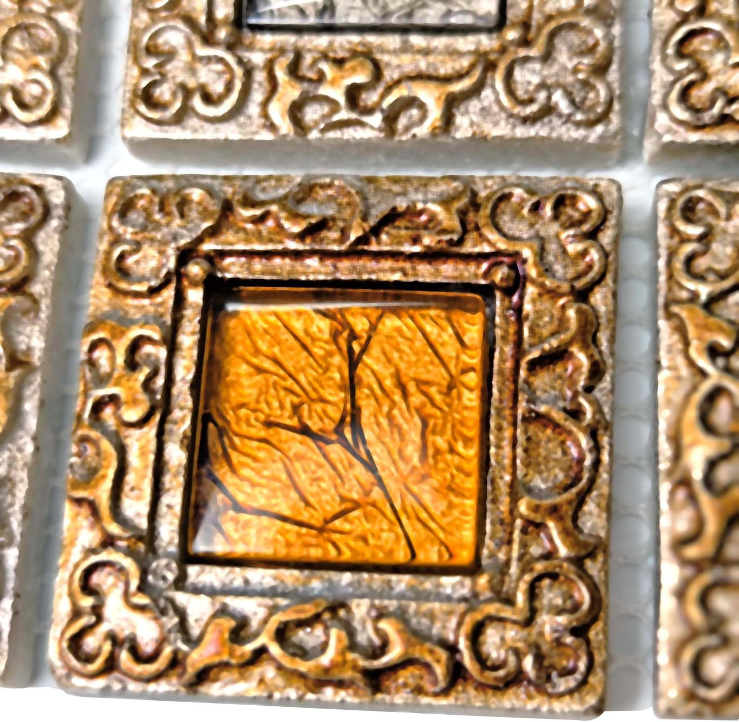 Vintage Framed Glass Mosaic Baroque Style Decorative Tile Window Design for Back