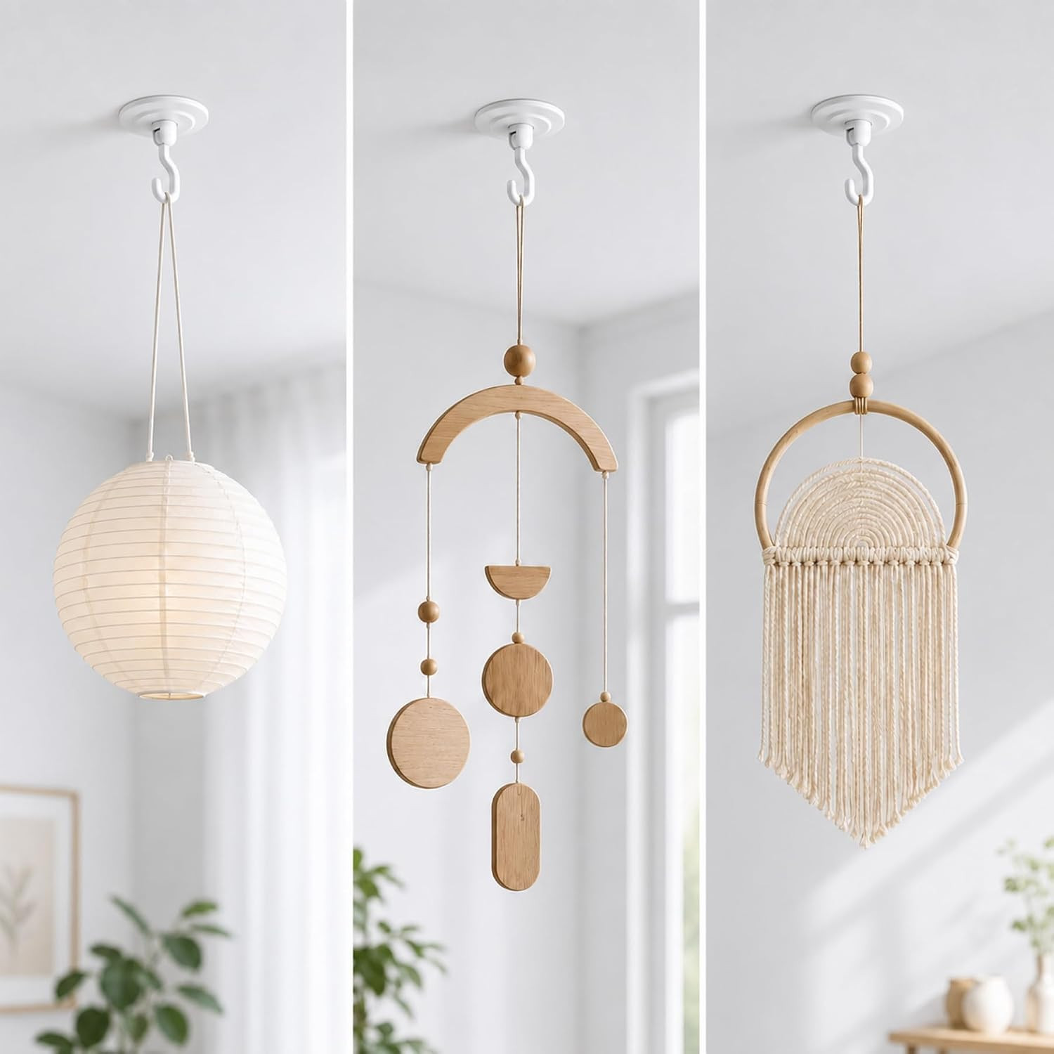 Adhesive Wall & Ceiling Decor Hooks: 4-Pack 3 Lbs Heavy Duty No-Drill 360° Swive