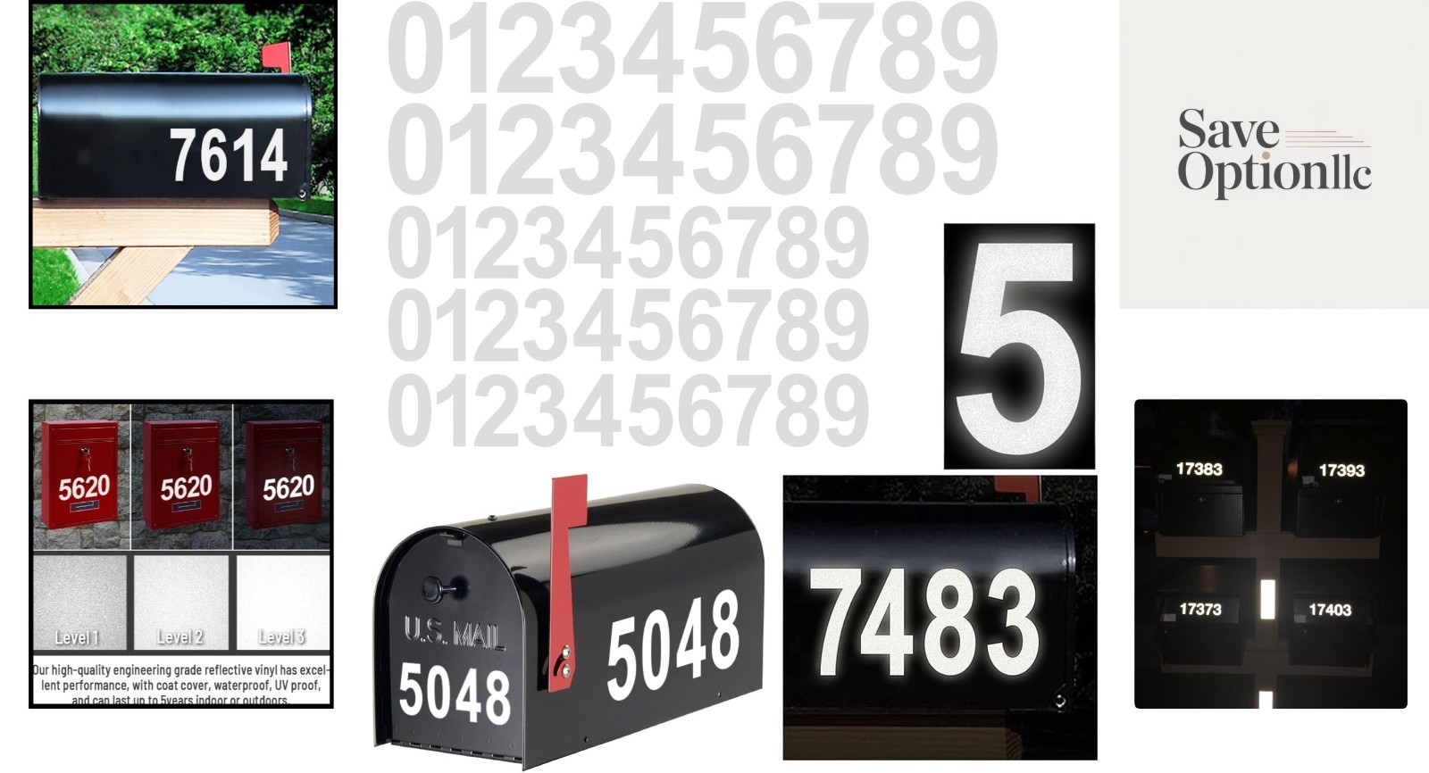 Waterproof Reflective Number Decals – 50 Vinyl Mailbox Stickers, 3" x 4" Sizes