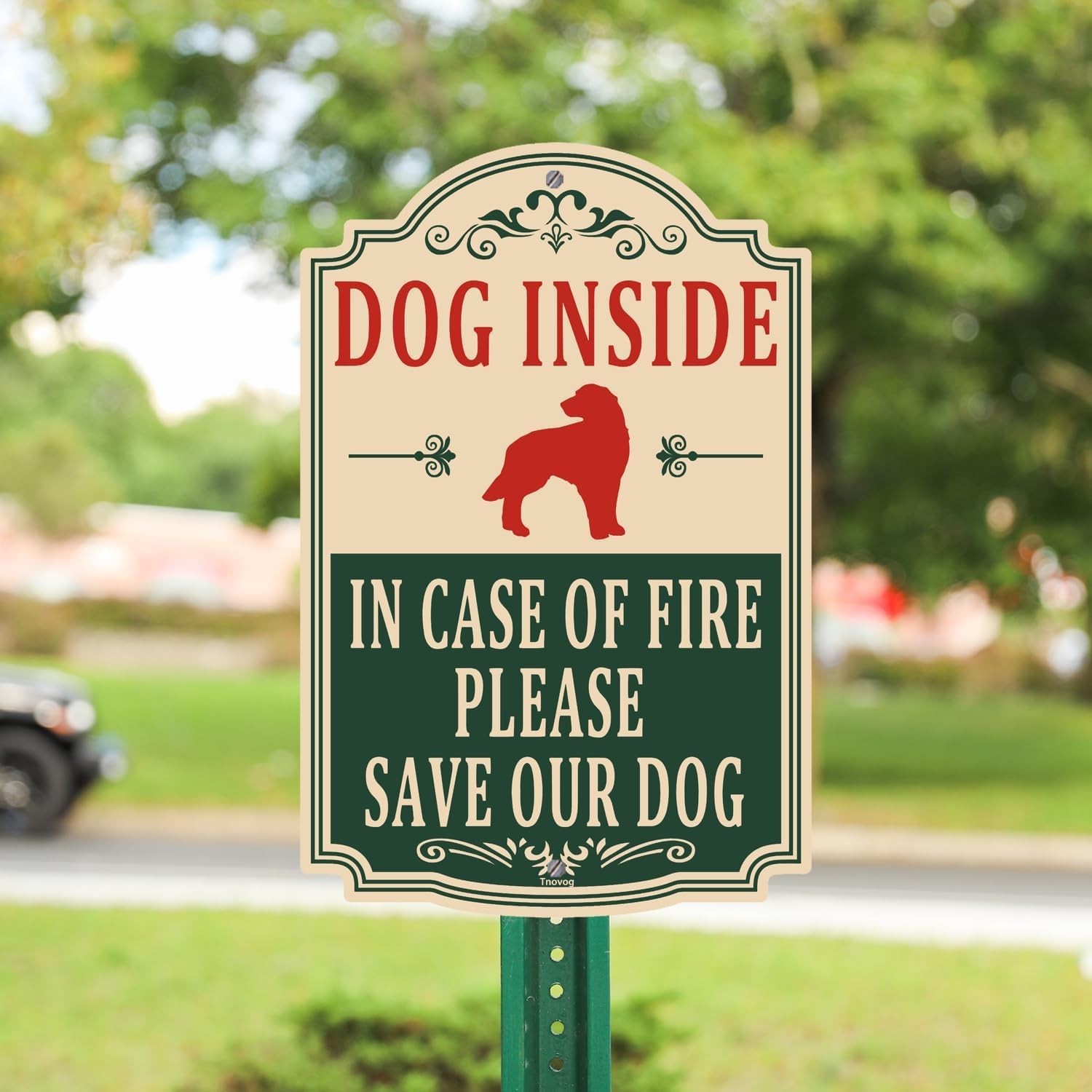 Pet Safety Sign – Dog Inside, Save Our Dogs – Reflective Metal, Weatherproof, 12