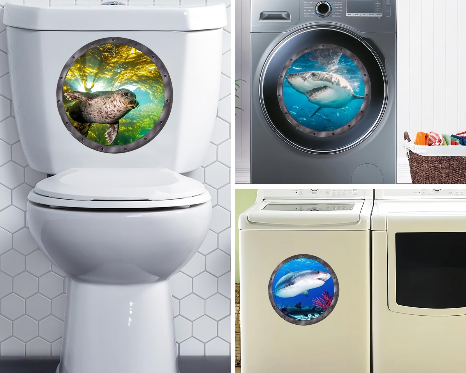 Wall Stickers & Murals, 9 Piece 11-Inch Marine Animal Decals with Porthole De…