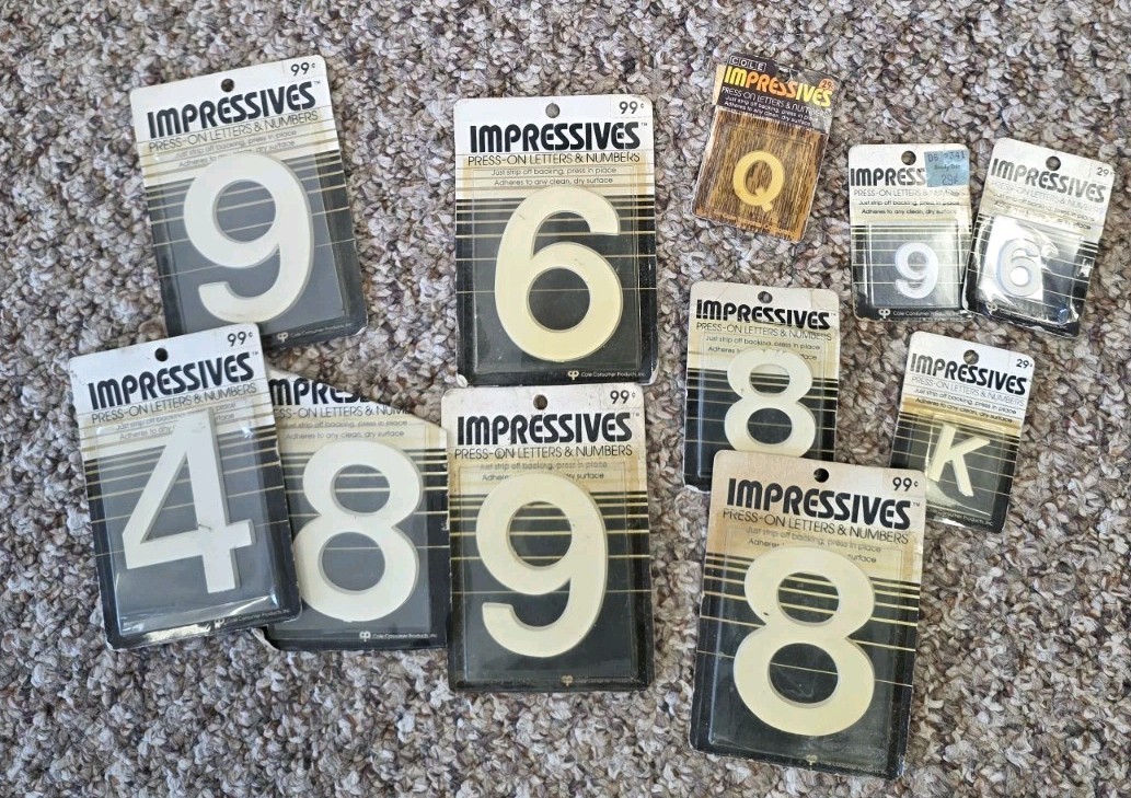 Moderne Impressives Press-On Letters & Numbers White LOT NOS Varies Sizes