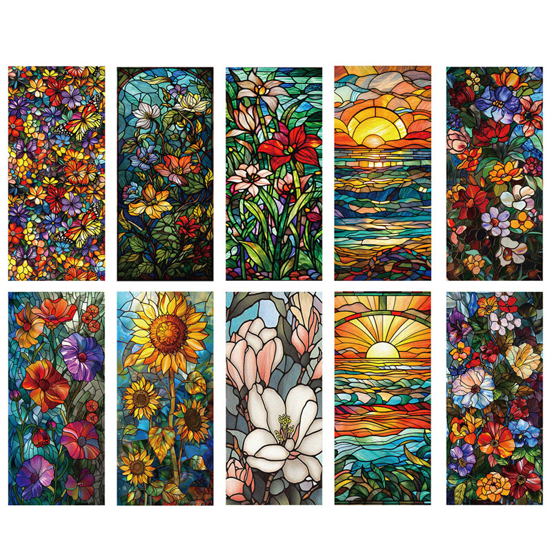 Flower Stained Glass Window Film Privacy Frosted Glass Film Static Cling Sticker