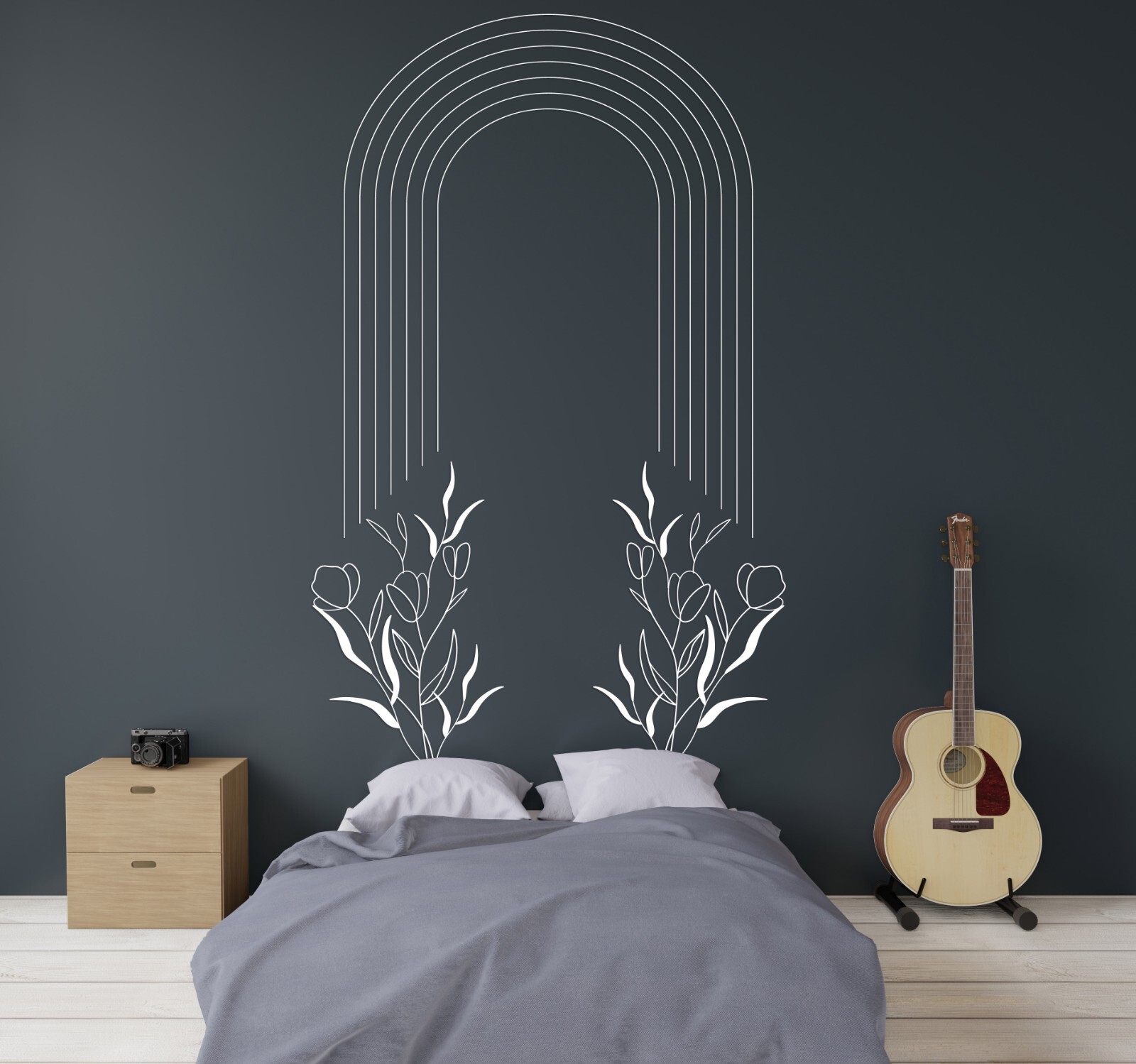 Minimalist Arch Floral Wall Decal – Modern Line Art Vinyl Sticker se269