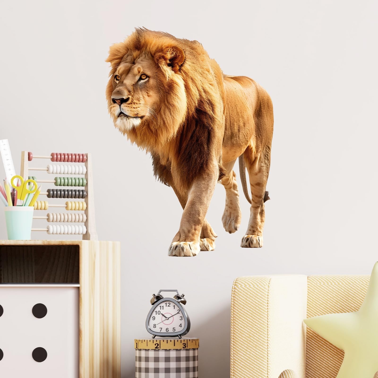 Lifelike Cool Walking Lion Wall Decal Nursery Animal Wall Sticker Removable P…