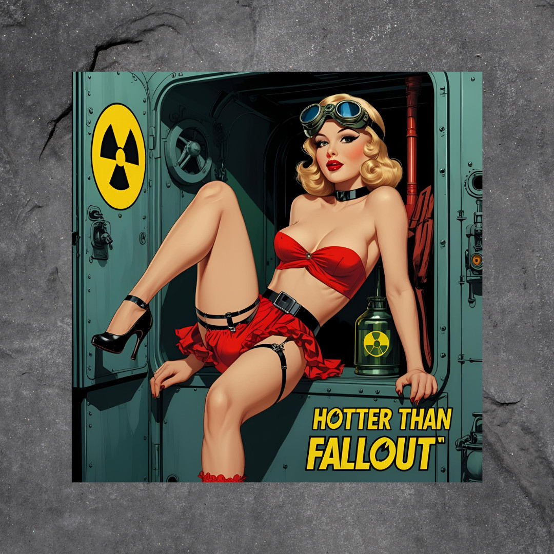 Pinup girl sticker vinyl decal blonde hotter than fallout nuclear WW2 lingerie
