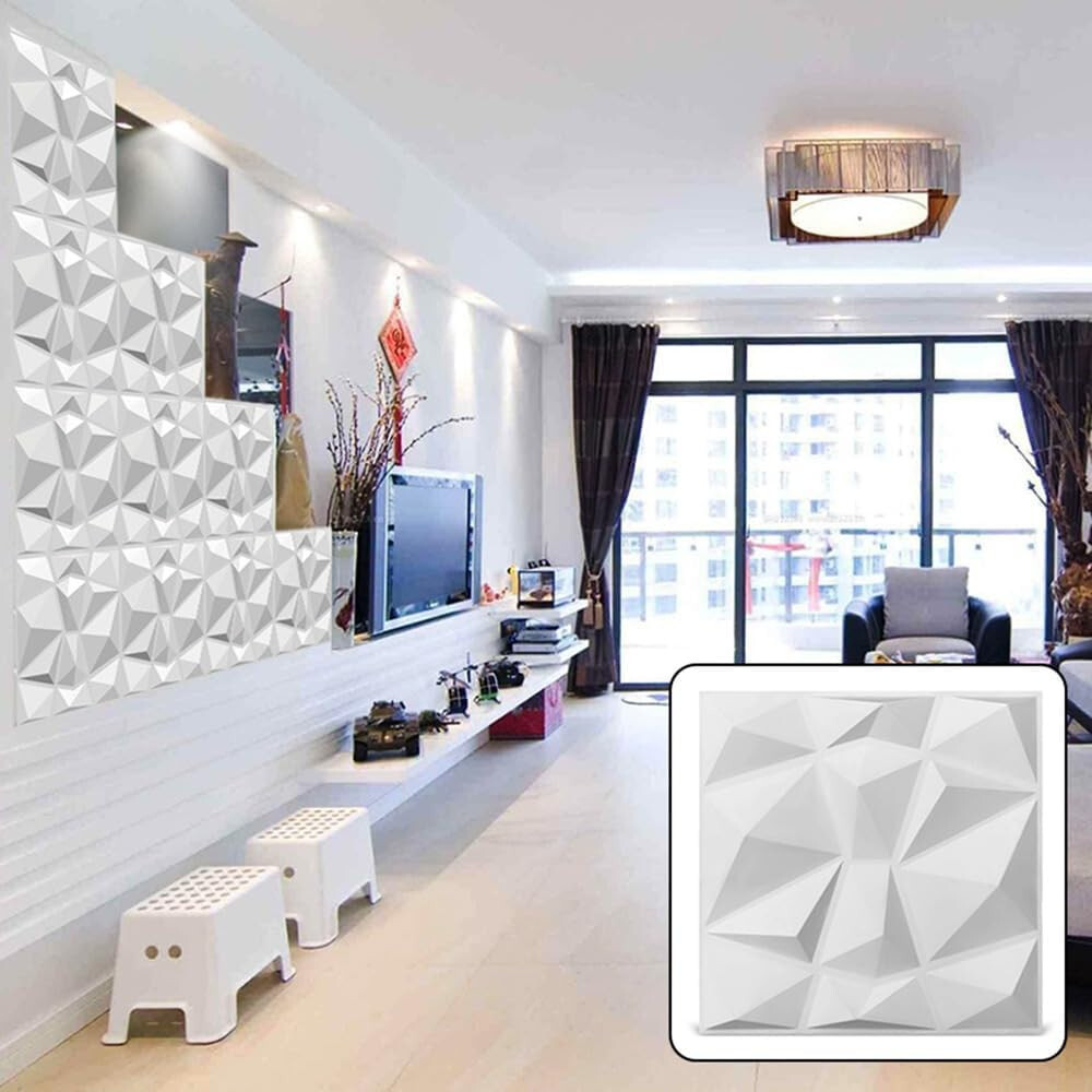 3D Wall Panels Diamond Textured PVC for Interior Decor Black 30x30cm 10 Pack