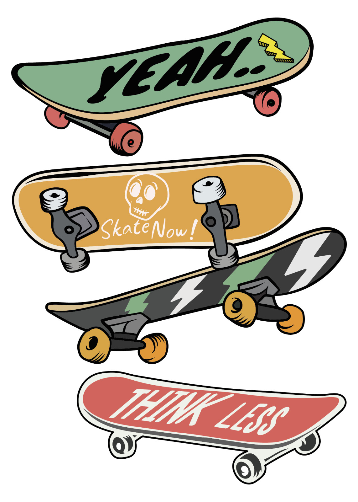 Vinyl Funky Skateboards Multicolored Decor Art Different Design Vinyl Wall Decal