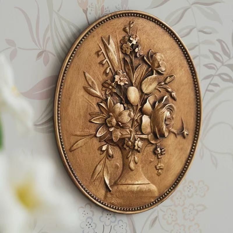 Vintage Gold Floral Relief Wall Art – French Baroque Style Oval Plaque, European