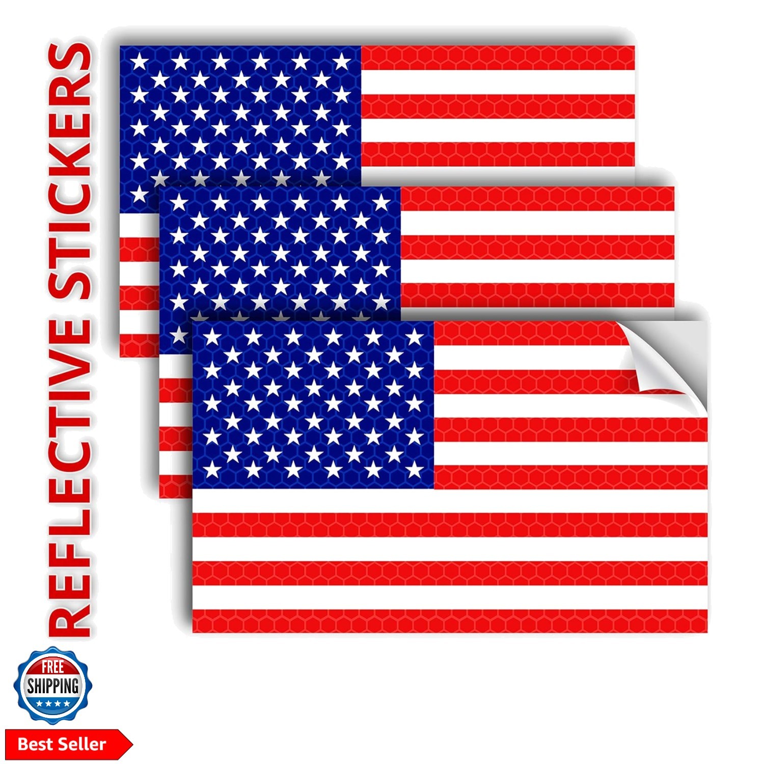 3PC Reflective American Flag Sticker – 5×3 Inches – American Flag Decal Stick…