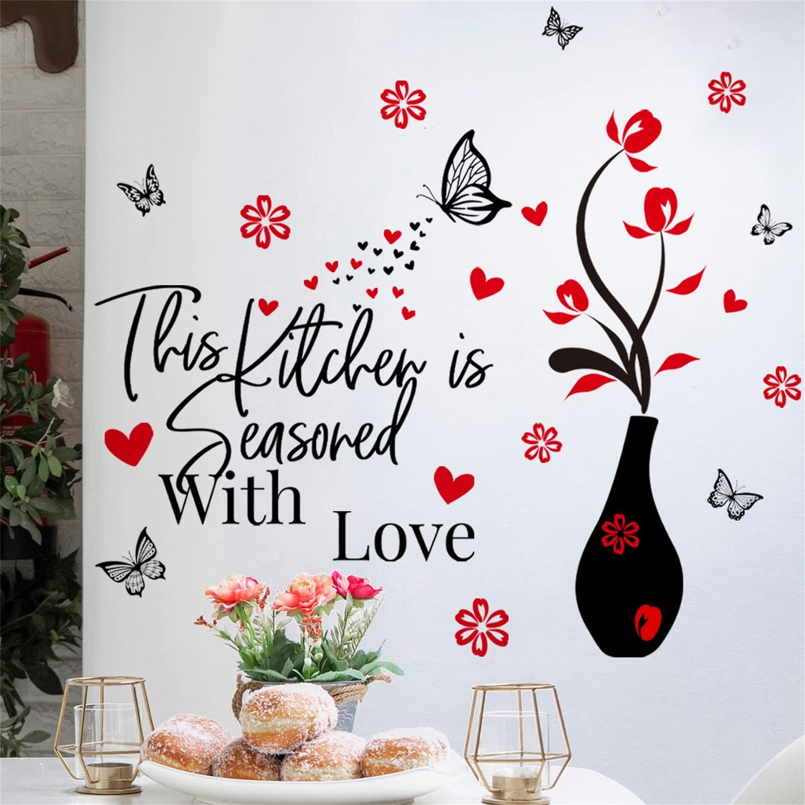 Kitchen Wall Stickers Decor This Kitchen is Seasored with Love Black and Red …