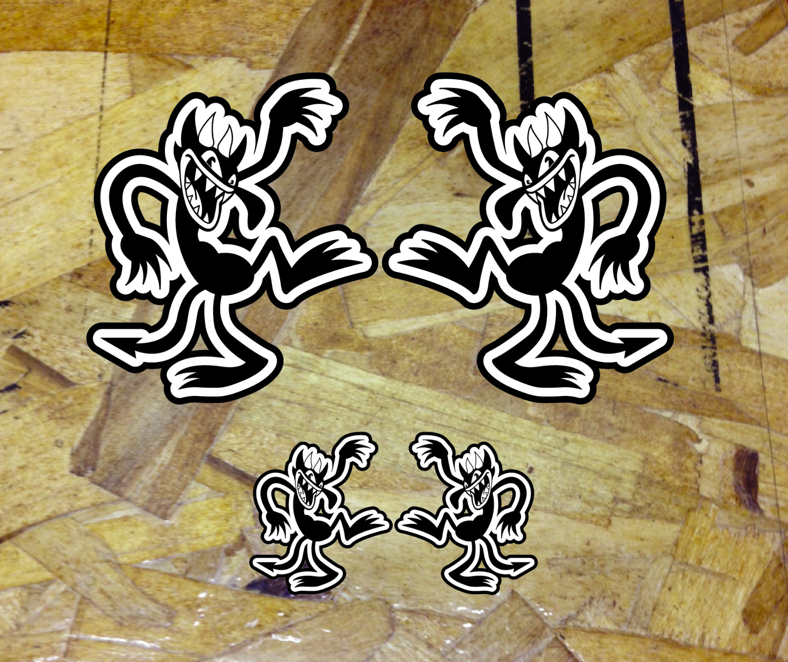 Vintage 1950s 50s style Dancing Devils Demon Vinyl Decal Sticker Hot Rod 4 for 1