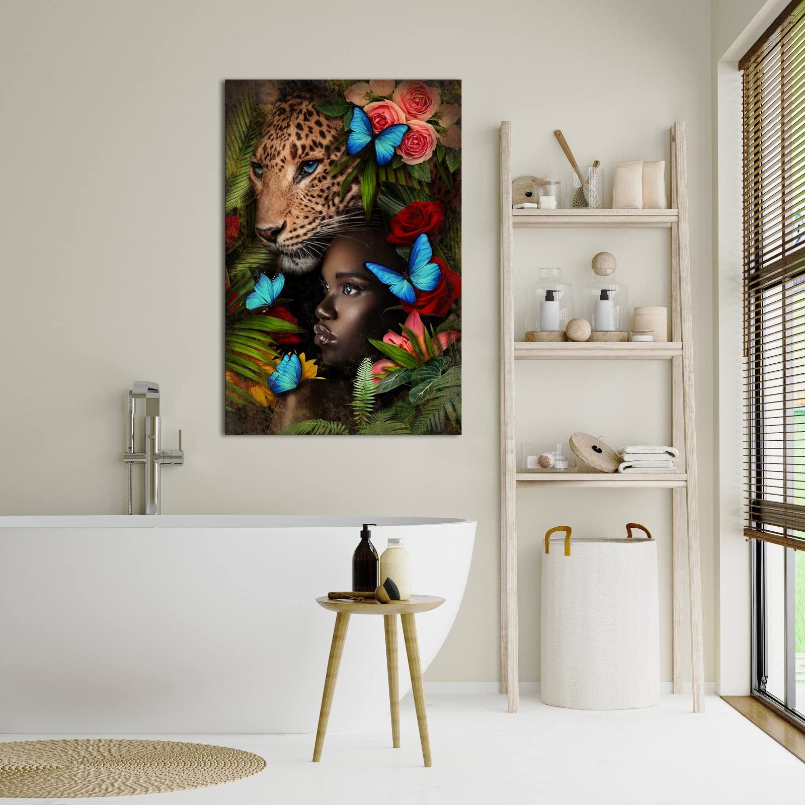 Conipit Jungle Pictures Wall Art Leopard Safari Animal Canvas Black Girl Artw…