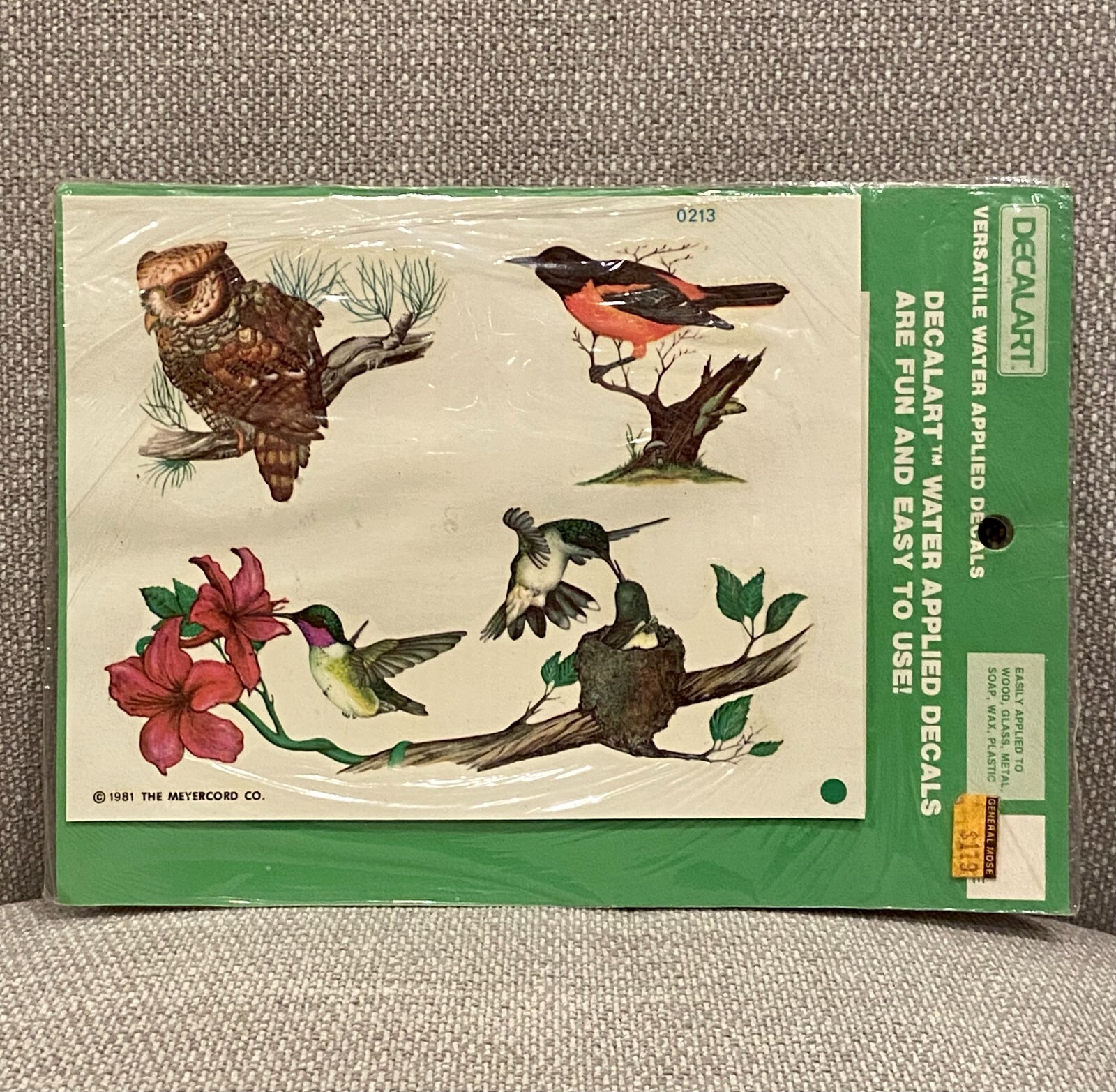 Vtg 1981 Meyercord Decal Art Decals Birds Hummingbird Owl Oriole Floral