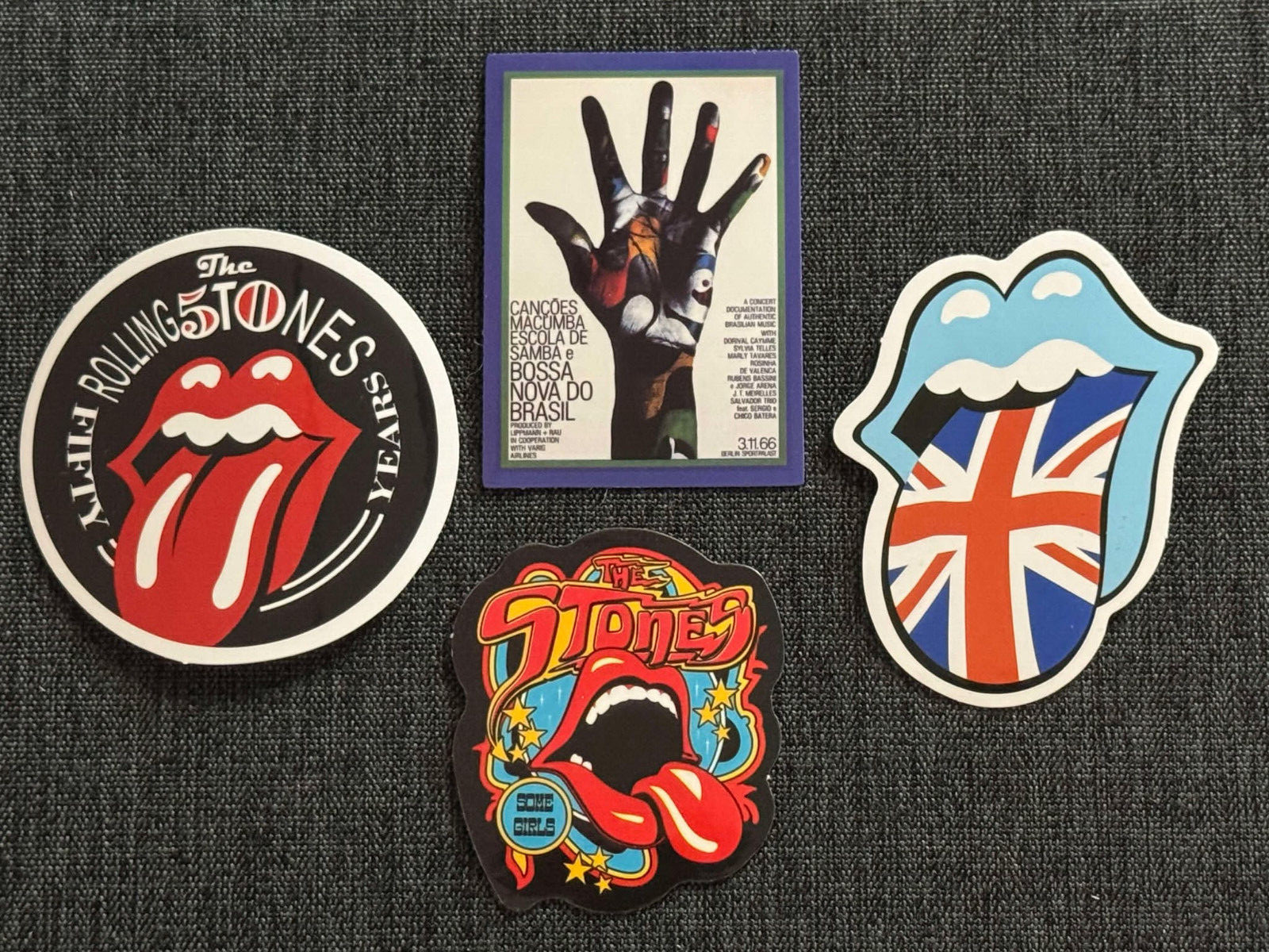 Lot (4) THE ROLLING STONES 1 3/4" to 2 3/4" Band PHOTO Logo STICKERS Fast! FREE!