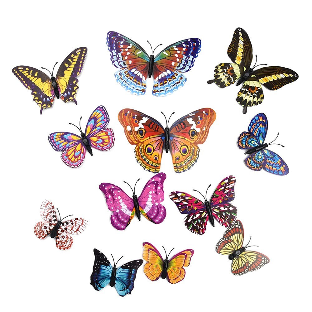 12Pcs – 3D/Luminous Butterfly Wall Stickers Double Layer Decals Home Art/ Decor